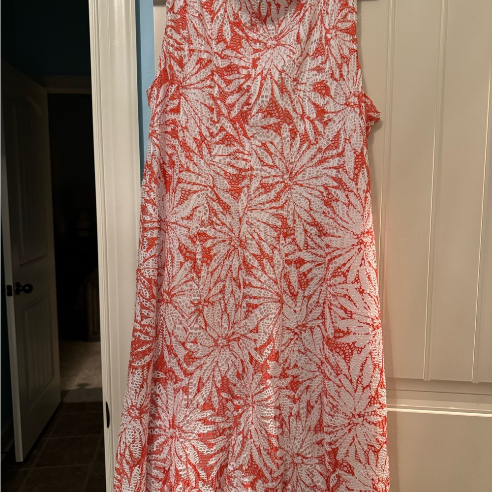 Perceptions Red And White Leaf Pattern Dress. Siz… - image 6